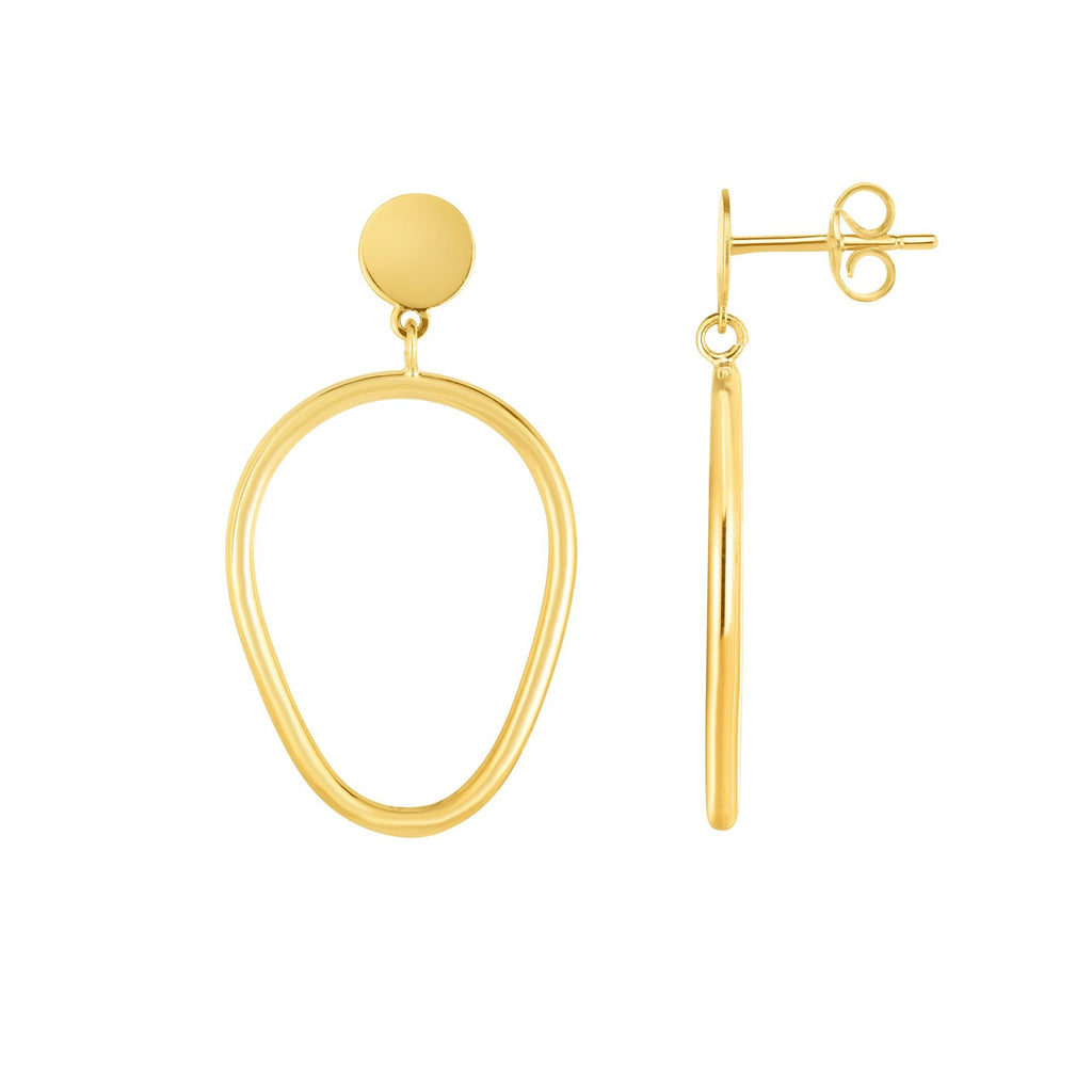 14k Yellow Gold 18x30mm Shiny Oval Shape Dangle Earrings, Push Back Clasp - JewelStop1