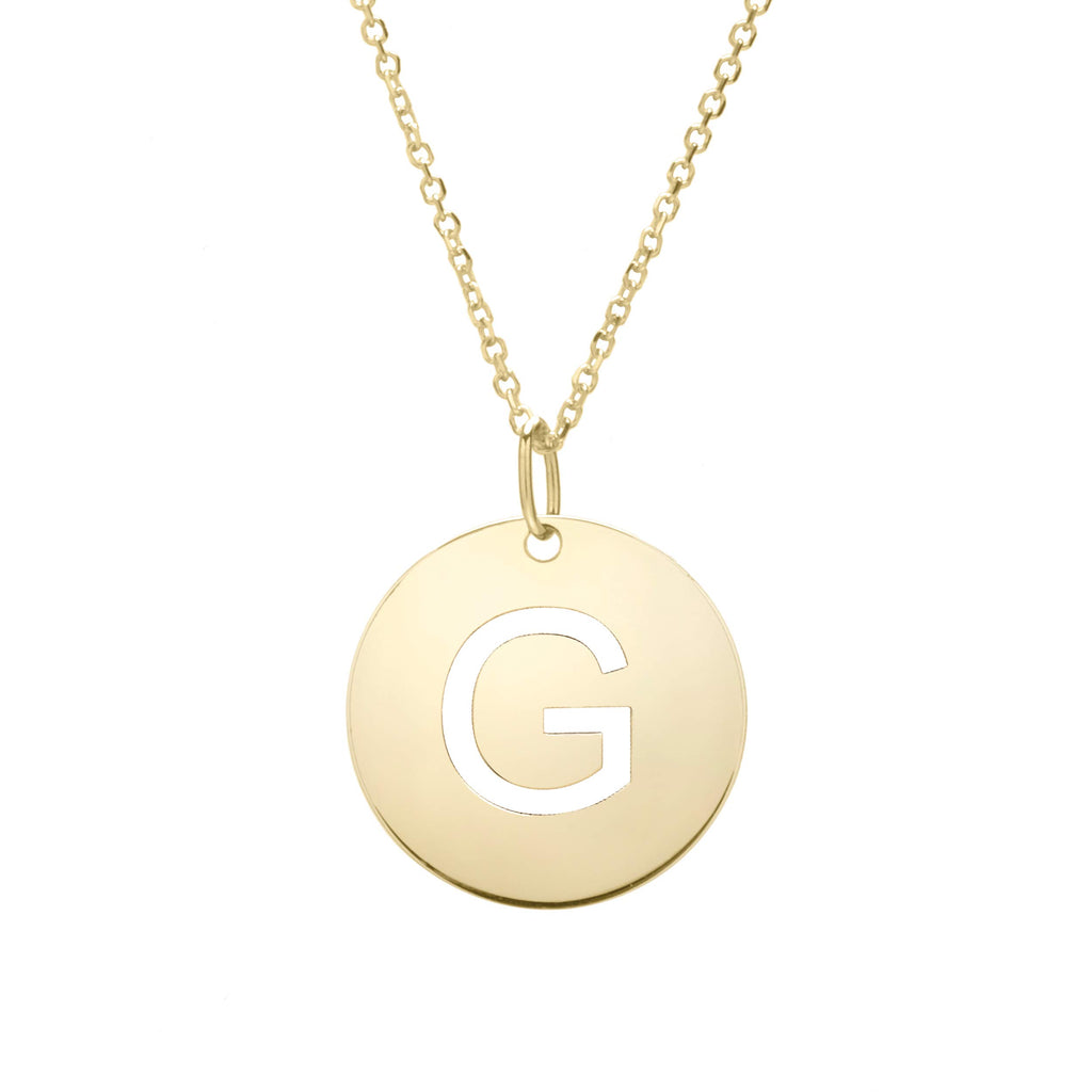 14k Yellow Gold 15mm Initial-G Pendant, 18" 0.8mm Extendable Classic Cable Chain - JewelStop1