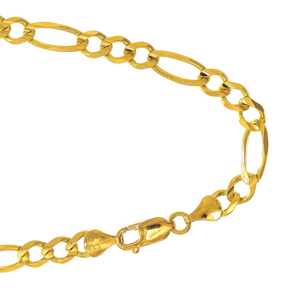 10k Solid Yellow Gold 4.5 mm Figaro Chain Bracelet, Lobster Claw Clasp - 7" 8" - JewelStop1