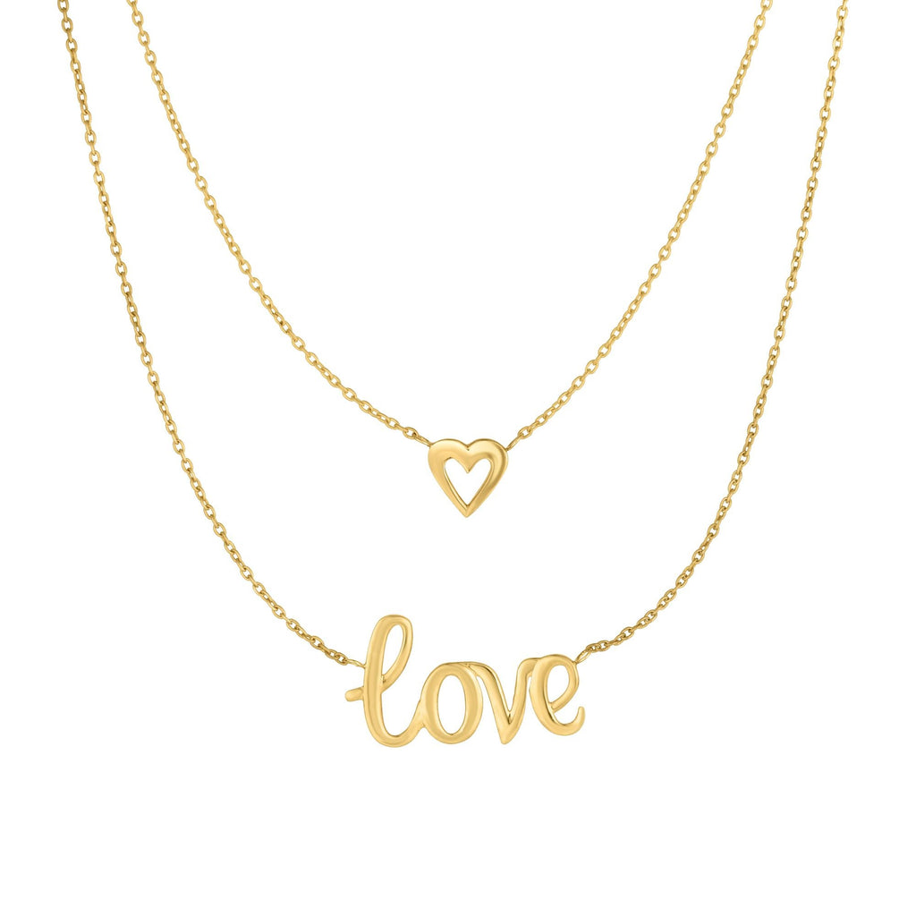 10k Shiny Yellow Gold Fancy "love" Pendant Necklace, Spring Ring Clasp - 17" - JewelStop1