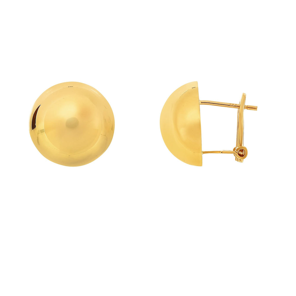 14k Yellow Gold High Polished Semi Round Half Circle Earrings - 14mm - JewelStop1