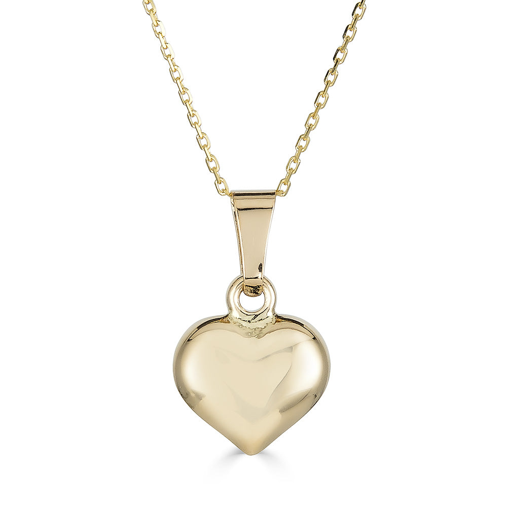 14K Yellow Gold Shiny Puffed Heart Pendant 7mm x8mm Necklace with 18" Chain - JewelStop1