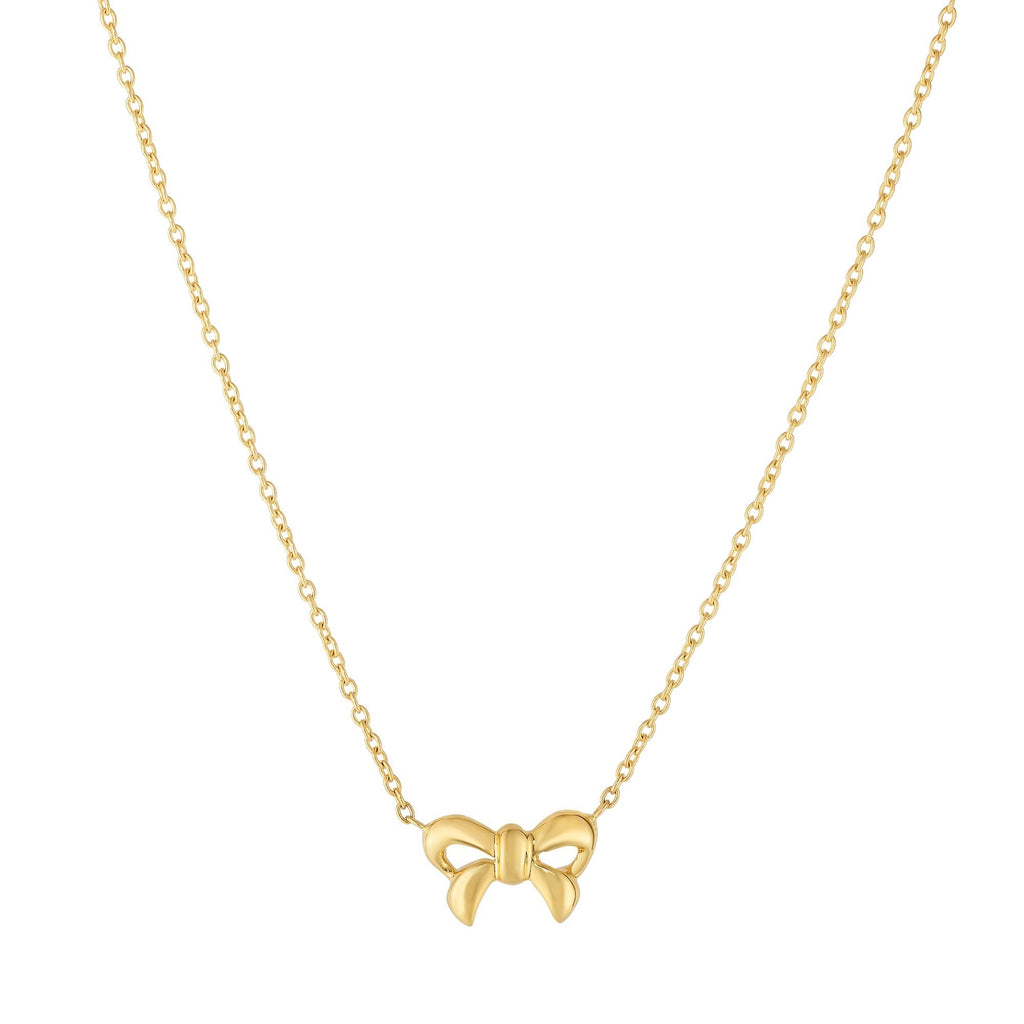 14k Yellow Gold Shiny 8x13mm Bow Anchored Pendant Necklace, Lobster Clasp - 18" - JewelStop1