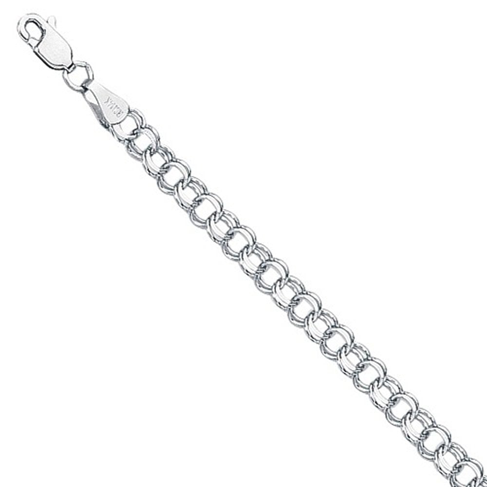 14k White Gold 5mm Double Link Charm Bracelet 8" Lobster Claw - JewelStop1