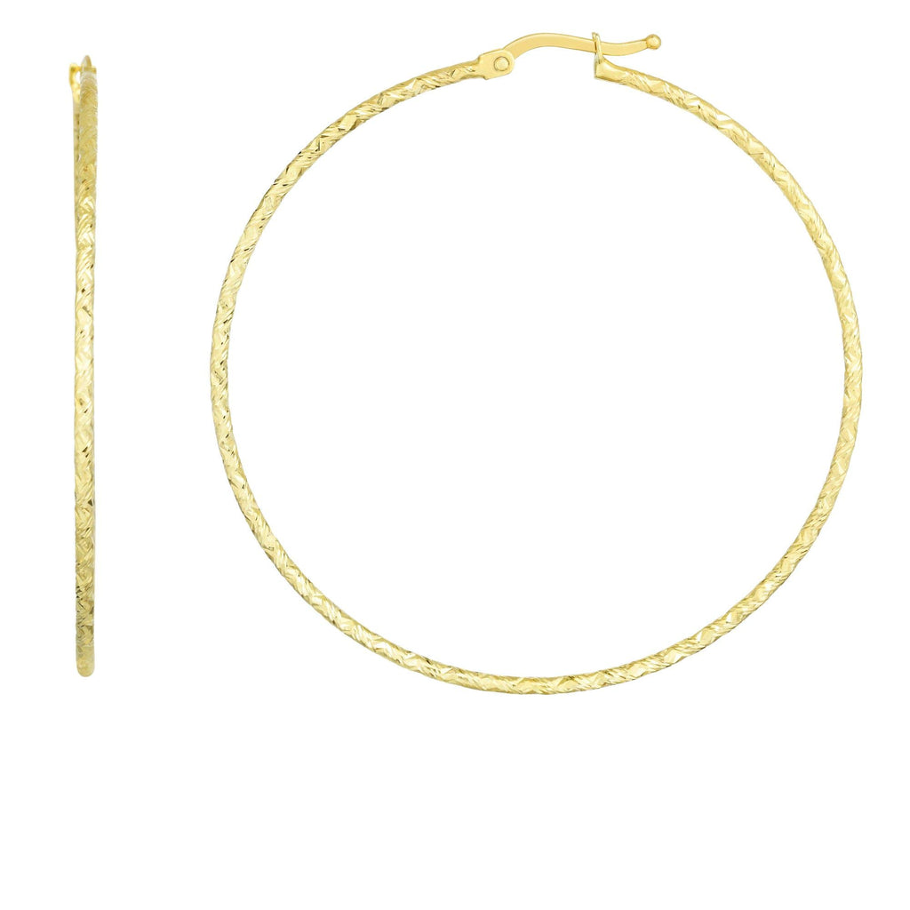 14K Yellow Gold Finish Diamond-Cut Earrings, Hinged Clasp - JewelStop1