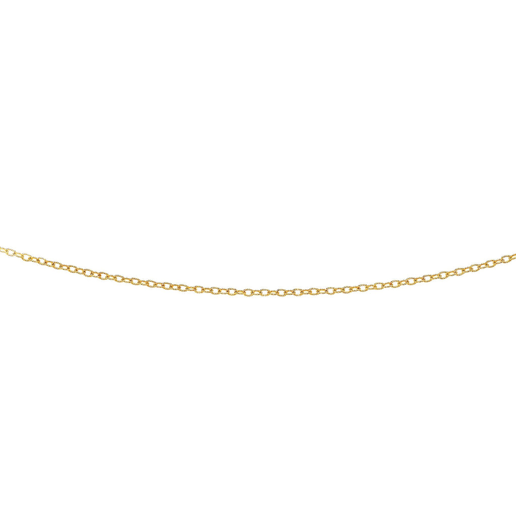 14k Yellow Gold Textured Oval Link 2.5mm Pendant Chain 16" Lobster Claw - JewelStop1