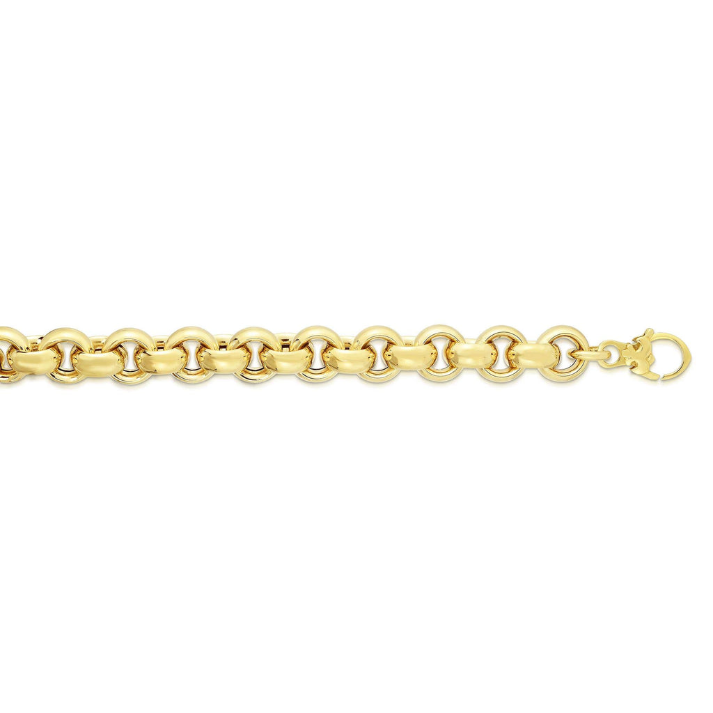 14K Yellow Gold 12.3mm Round Rolo Bracelet, Fancy Fleur De Lis Clasp - JewelStop1
