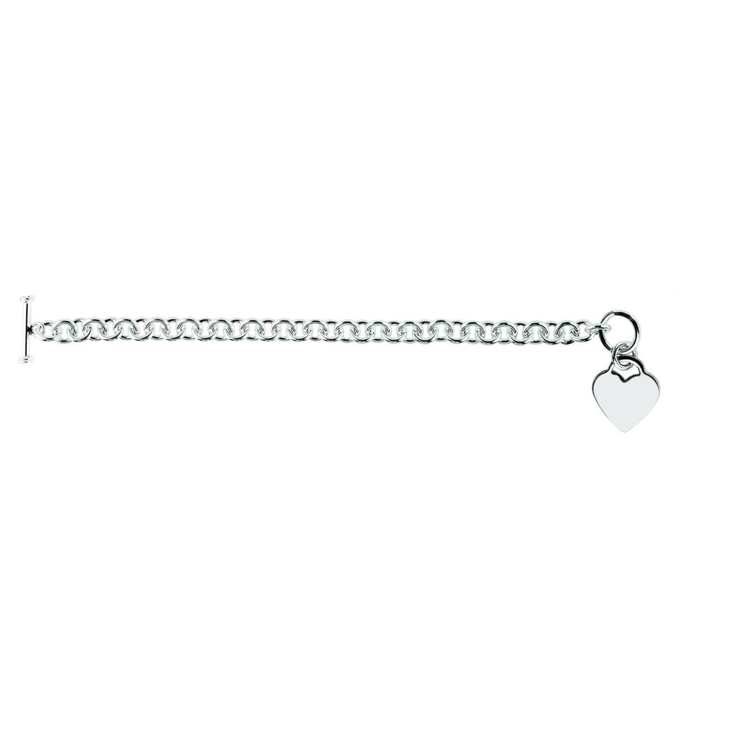 925 Sterling Silver Heart Toggle Charm Bracelet 8" - JewelStop1