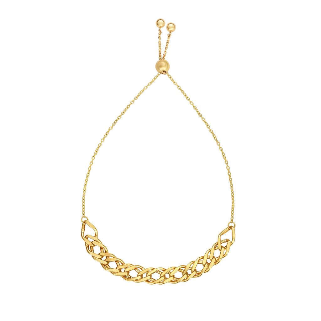 14k Yellow Gold Shiny 5mm Fancy Link Chain Adjustable Bracelet Draw String Clasp - JewelStop1