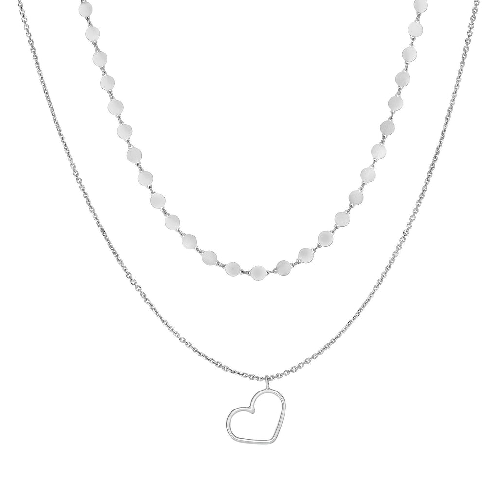 Silver Rhodium Finish Open Heart Pendant Chain Necklace, Lobster Clasp-16" - JewelStop1