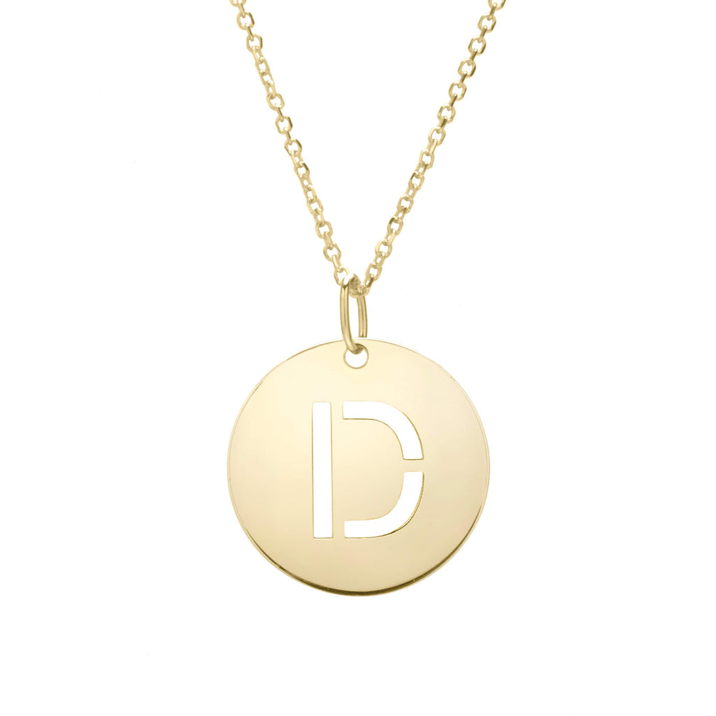 14k Yellow Gold 15mm Initial-D Pendant, 18" 0.8mm Extendable Classic Cable Chain - JewelStop1