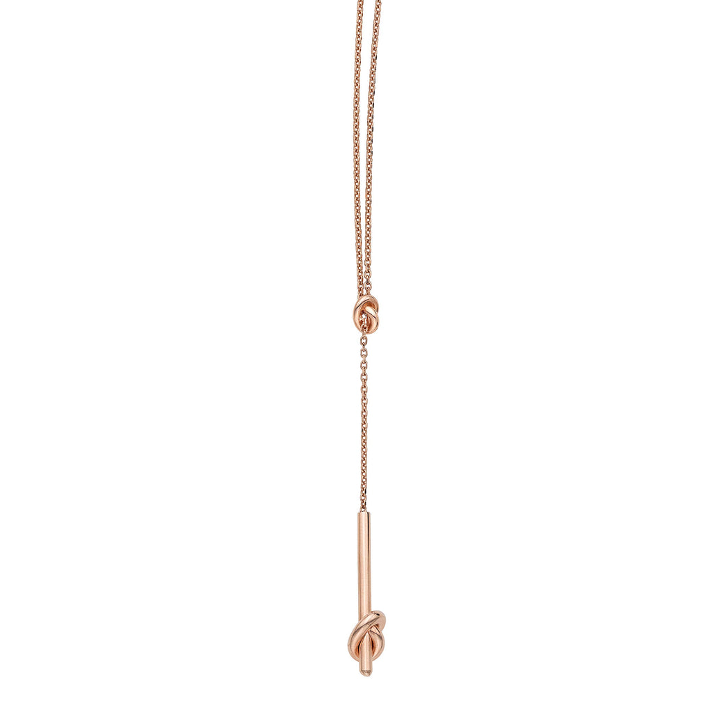 14k Rose Gold Knot Lariat Necklace with Lobster Clasp 17" - JewelStop1