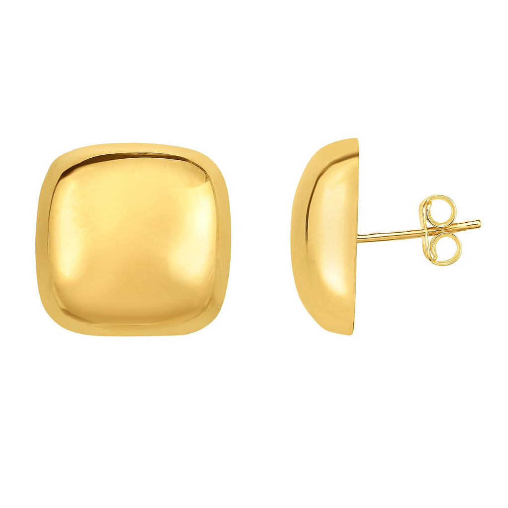 14k High Polished Yellow Gold 16x16mm Domed Square Shape Post Earrings - JewelStop1