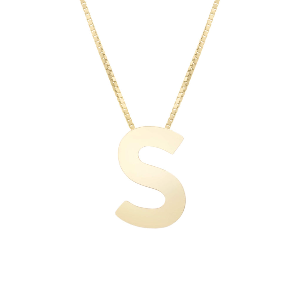 14k Yellow Gold 10x7mm Polished Initial-S Necklace with Lobster Clasp 18" - JewelStop1