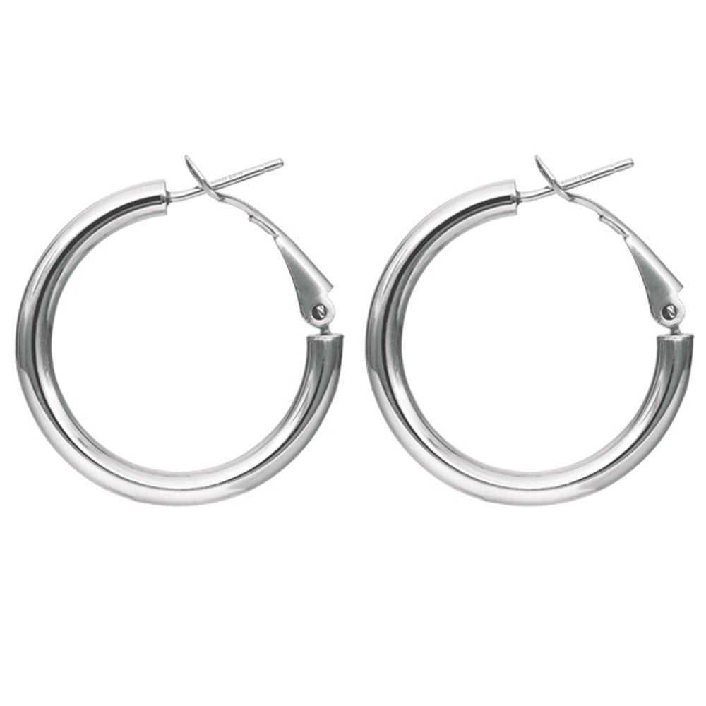 14k White Gold 25mm X 3mm Hoop Earrings - JewelStop1