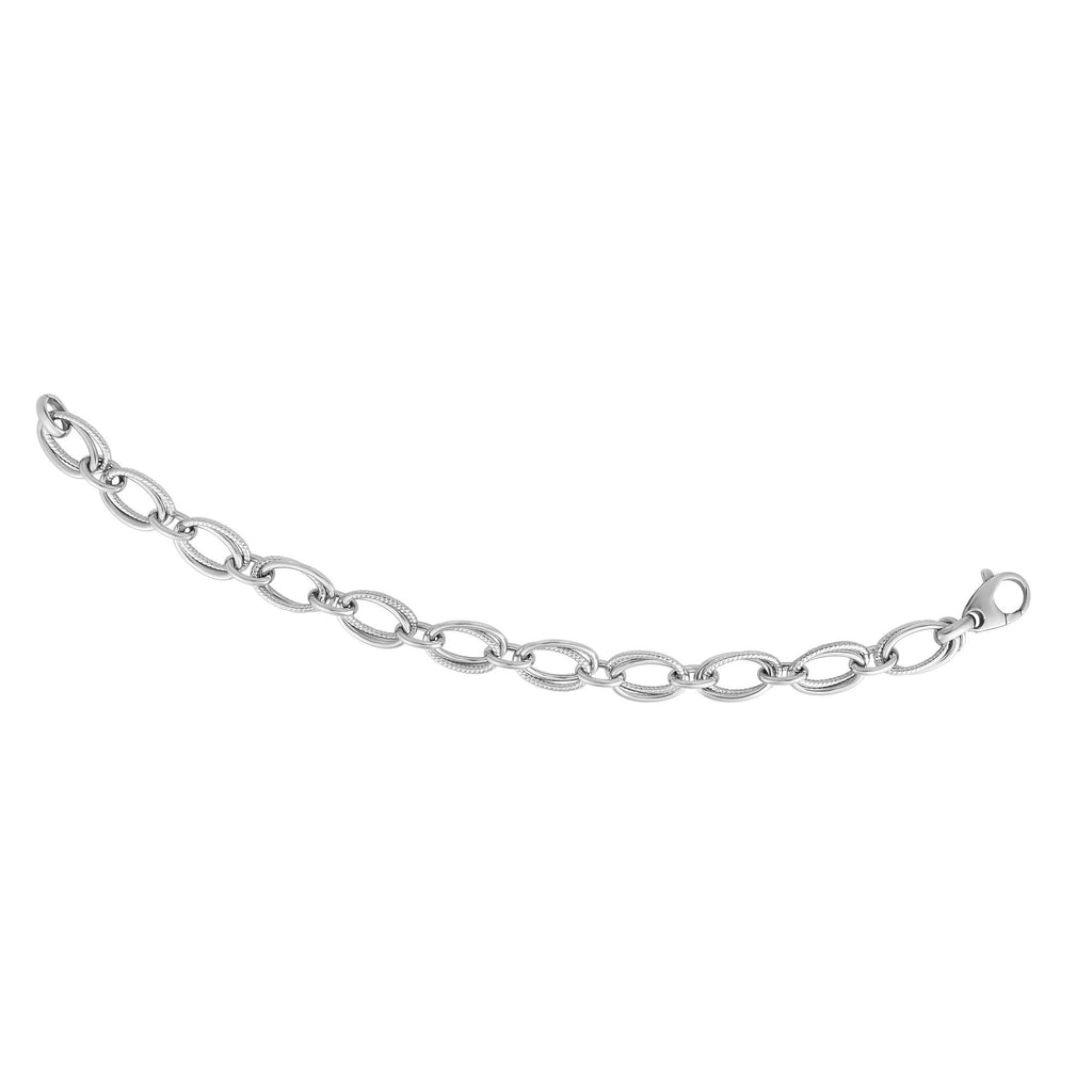 Sterling Silver Rhodium Finish Shiny Textured Oval Necklace, Lobster Clasp - 18" - JewelStop1