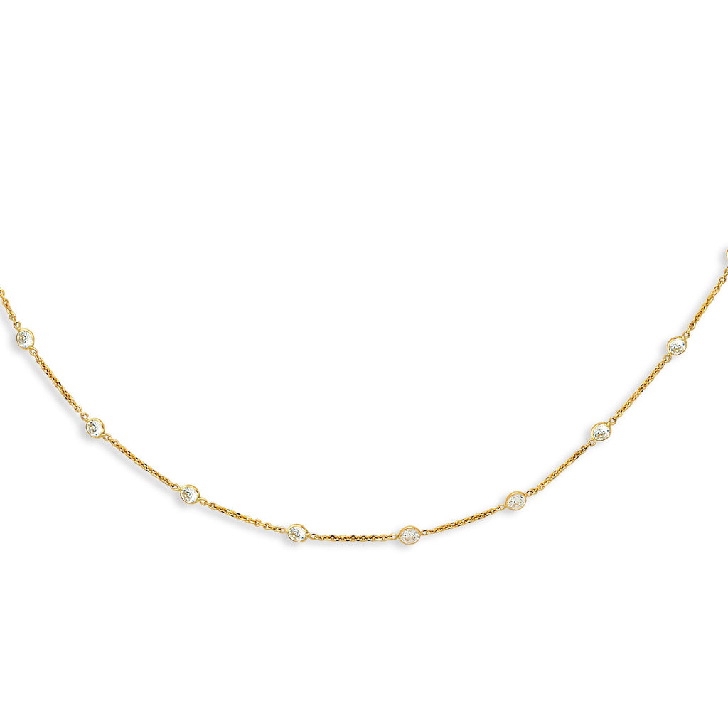 14k Yellow Gold Round Faceted CZ Link Chain Necklace w/ Lobster Clasp 18" - JewelStop1