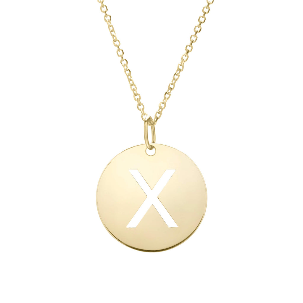 14k Yellow Gold 15mm Initial-X Pendant, 18" 0.8mm Extendable Classic Cable Chain - JewelStop1