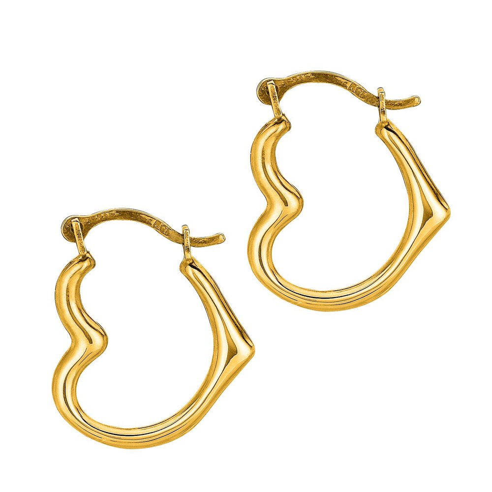 14k Real Yellow Gold Heart Hoop Tubular Earrings - JewelStop1