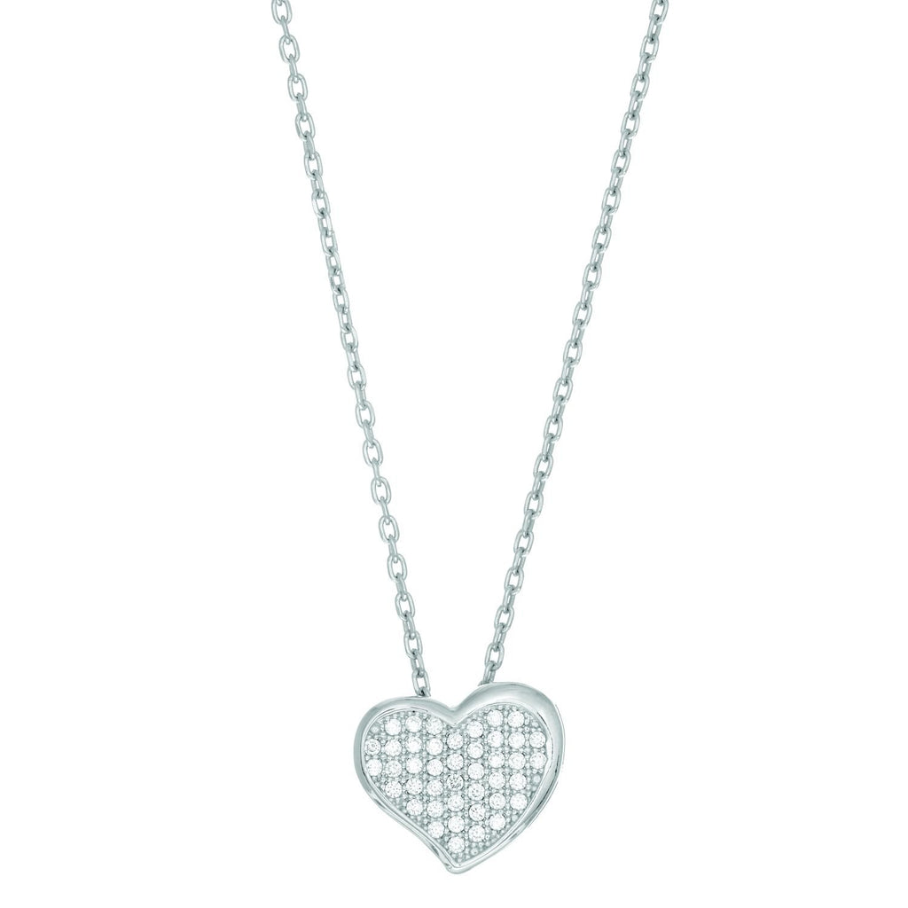 925 Sterling Silver CZ Micro Pave Heart Pendant Necklace 18" - JewelStop1