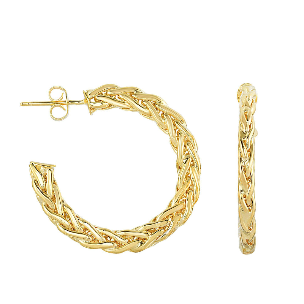 14K Yellow Gold 2X5X30mm Braided Flat Round Hoop Style Earrings, Push Back Clasp - JewelStop1