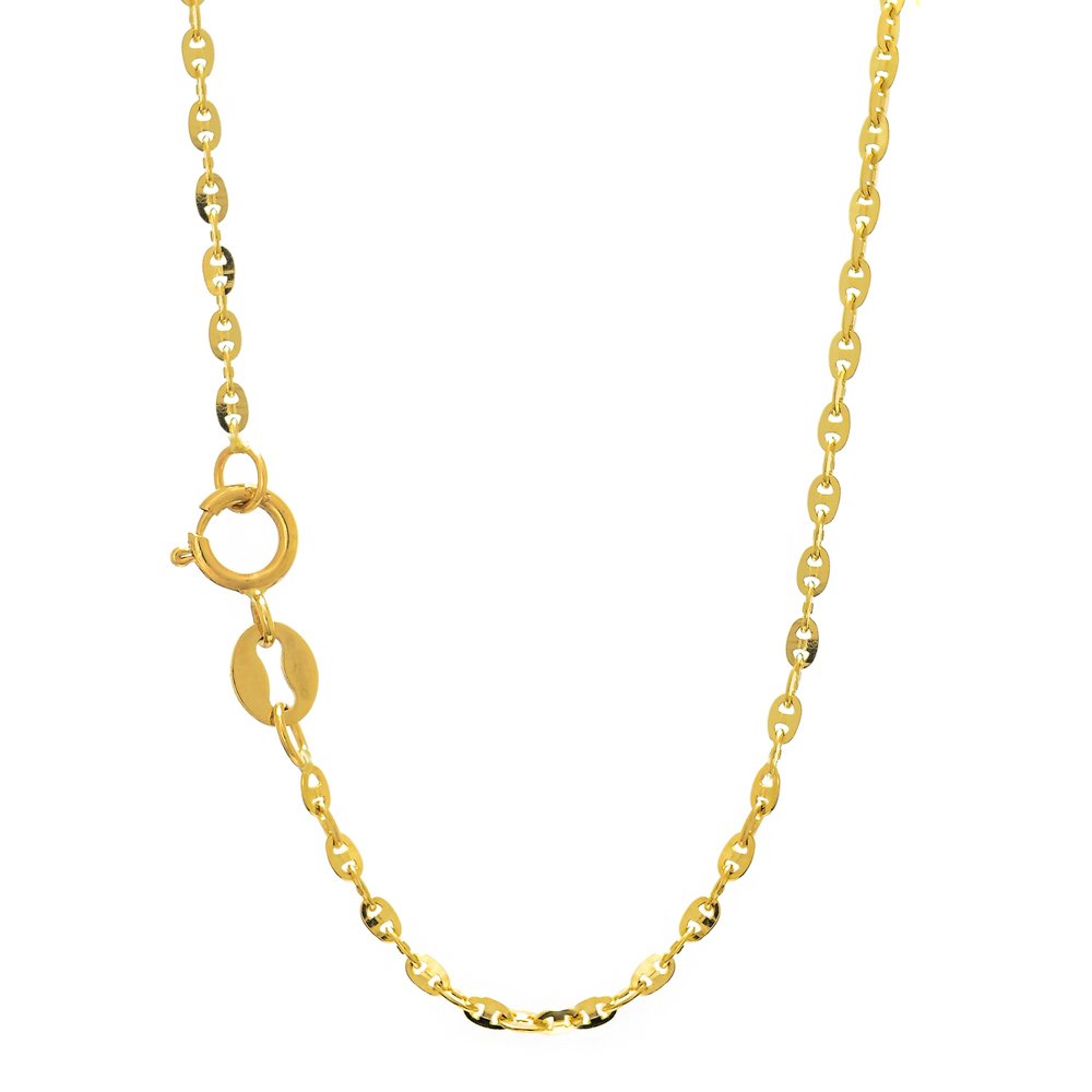 14k Solid Gold Yellow Or White 1.4 mm Mirror Mariner Chain 16" 18" 20" Spring Ring Clasp - JewelStop1