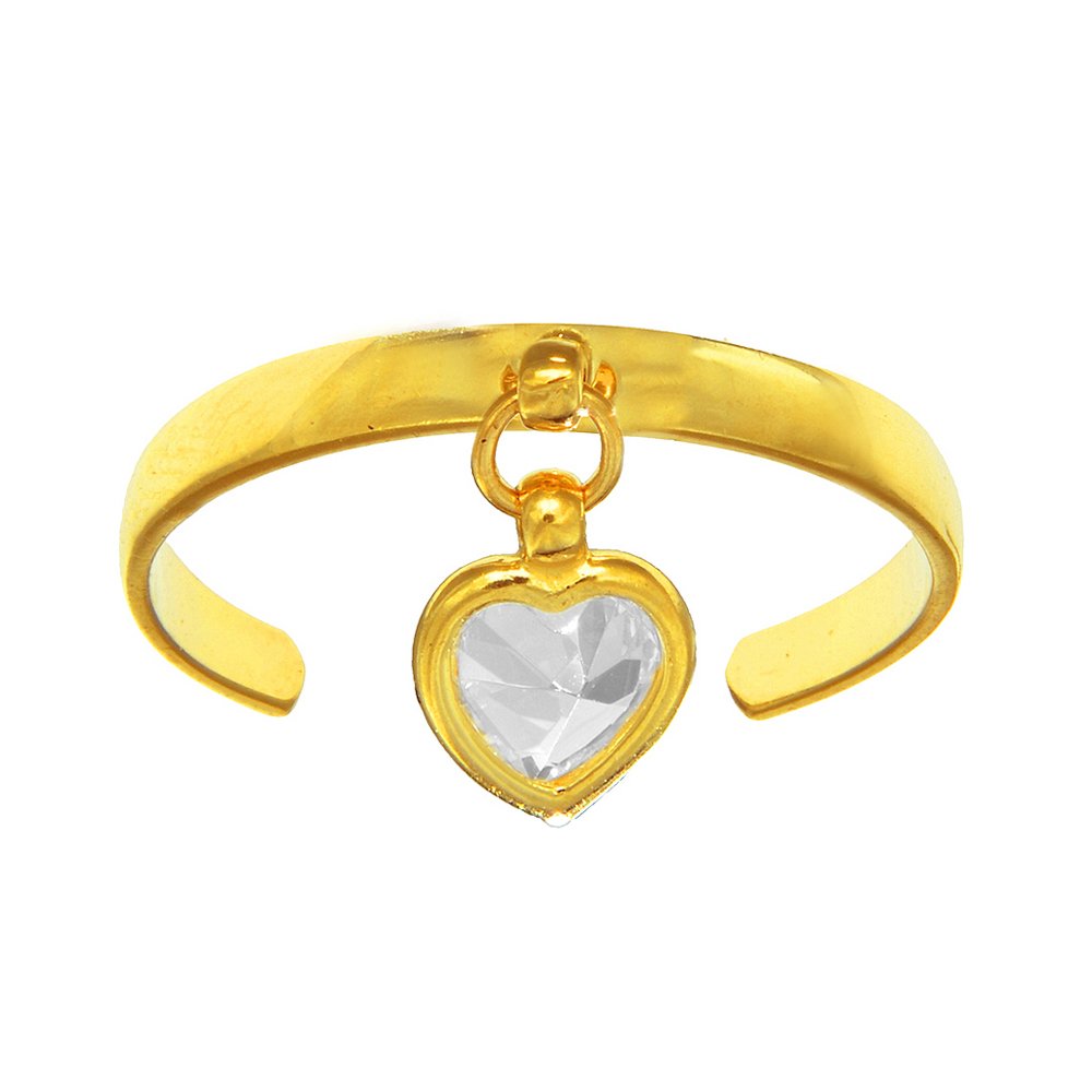 14k Yellow Gold CZ Dangle Heart Toe Ring Adjustable - JewelStop1
