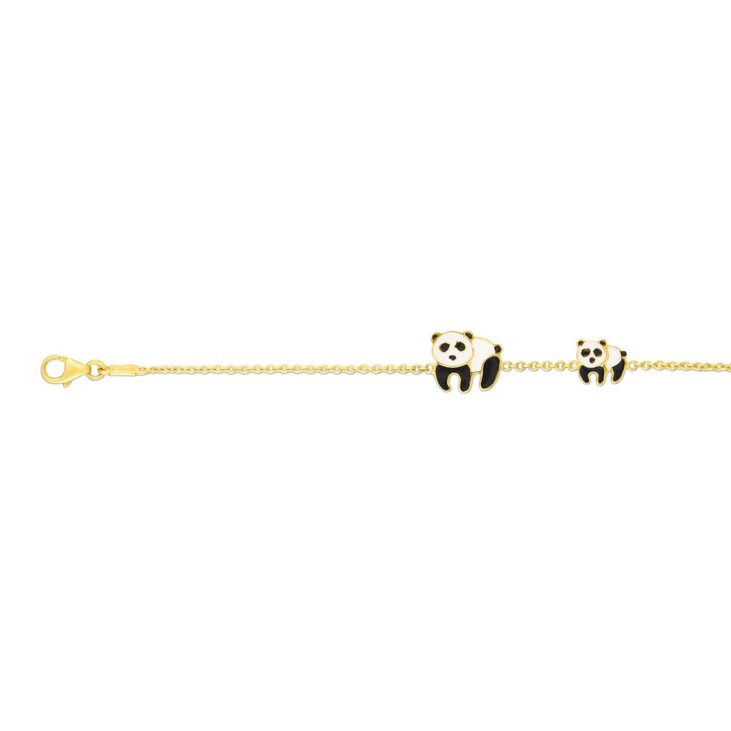 14K Yellow Gold Element-1:10x9mm+Element-2:7x6mm Panda Bear Animal Bracelet - JewelStop1