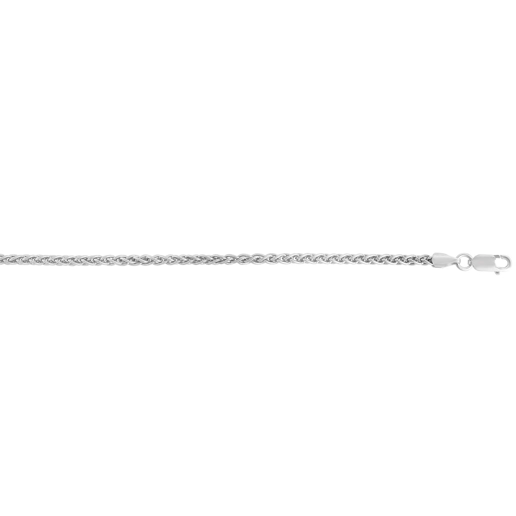 Sterling Silver Rhodium Finish 2.6mm Polished Round Wheat Chain, Lobster Clasp - JewelStop1