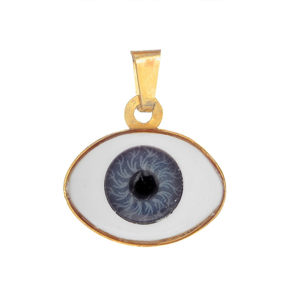 14K Real Yellow Gold Grey Evil Eye Charm Pendant - JewelStop1