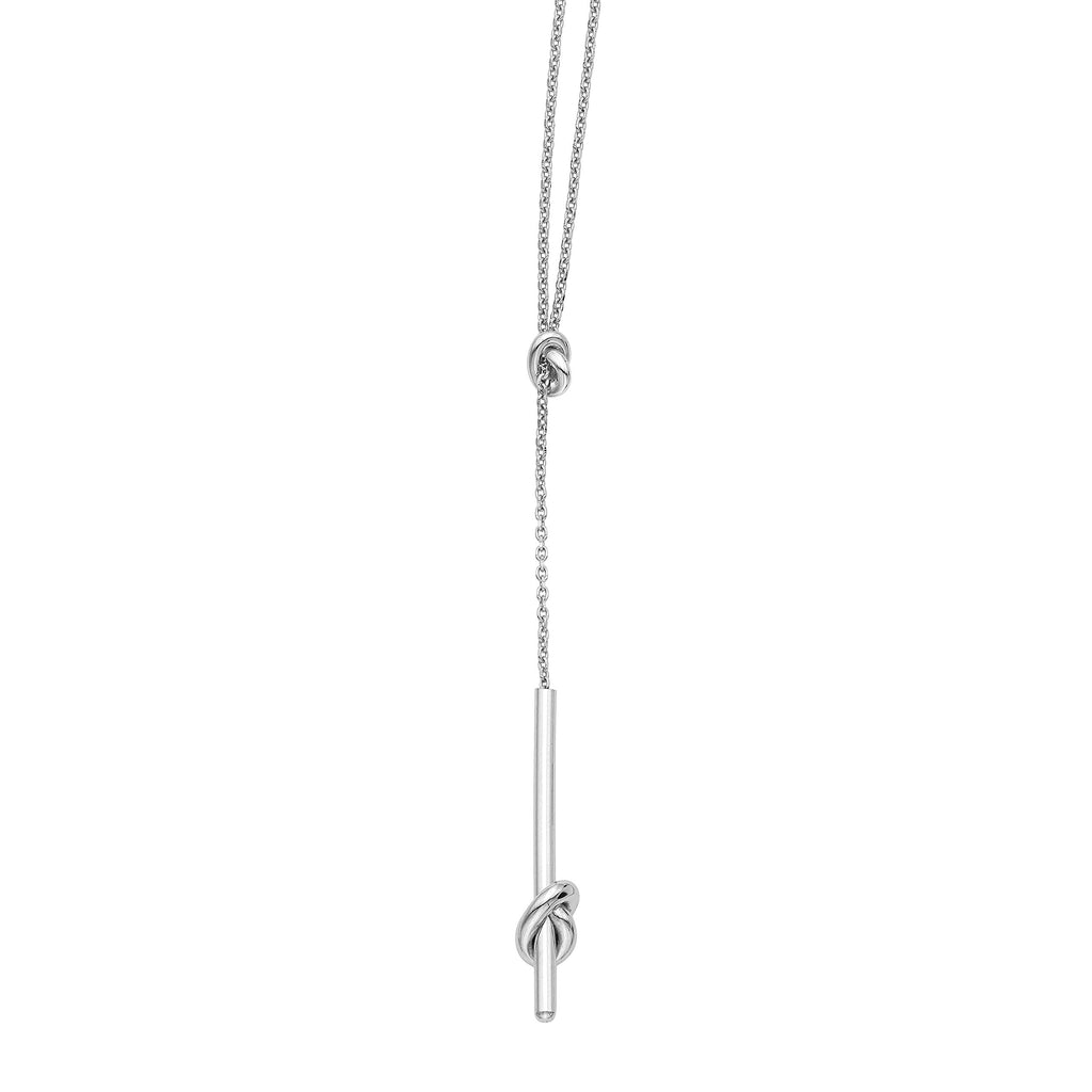 14k White Gold 56x5.2mm Diamond-Cut Knot Lariat Necklace with Lobster Clasp 17" - JewelStop1