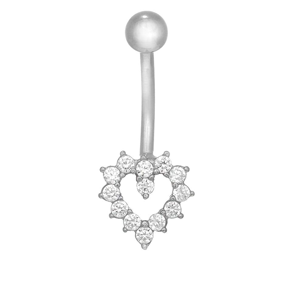 14k Real Gold White Belly Button Open Heart CZ Navel Ring Body Jewelry - JewelStop1