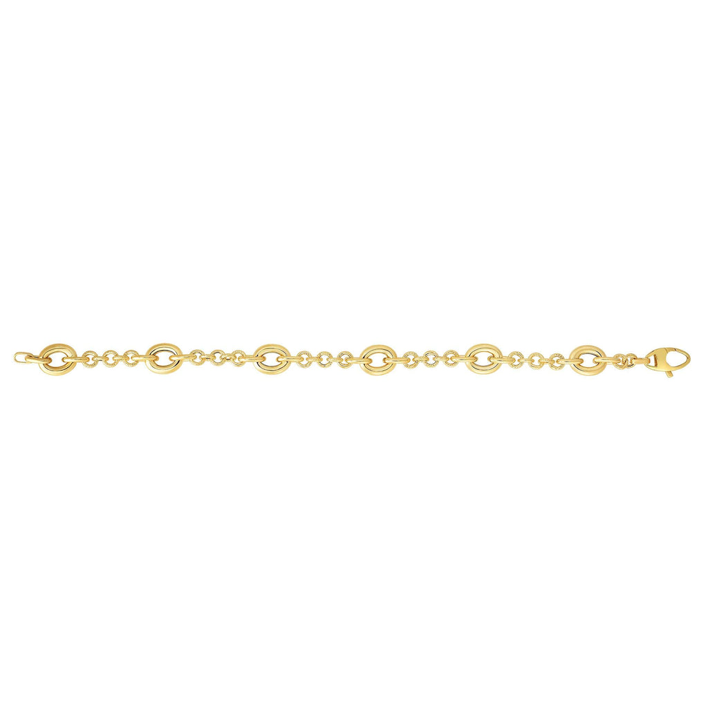 14K Yellow Gold Shiny Round Link Bracelet, Lobster - JewelStop1