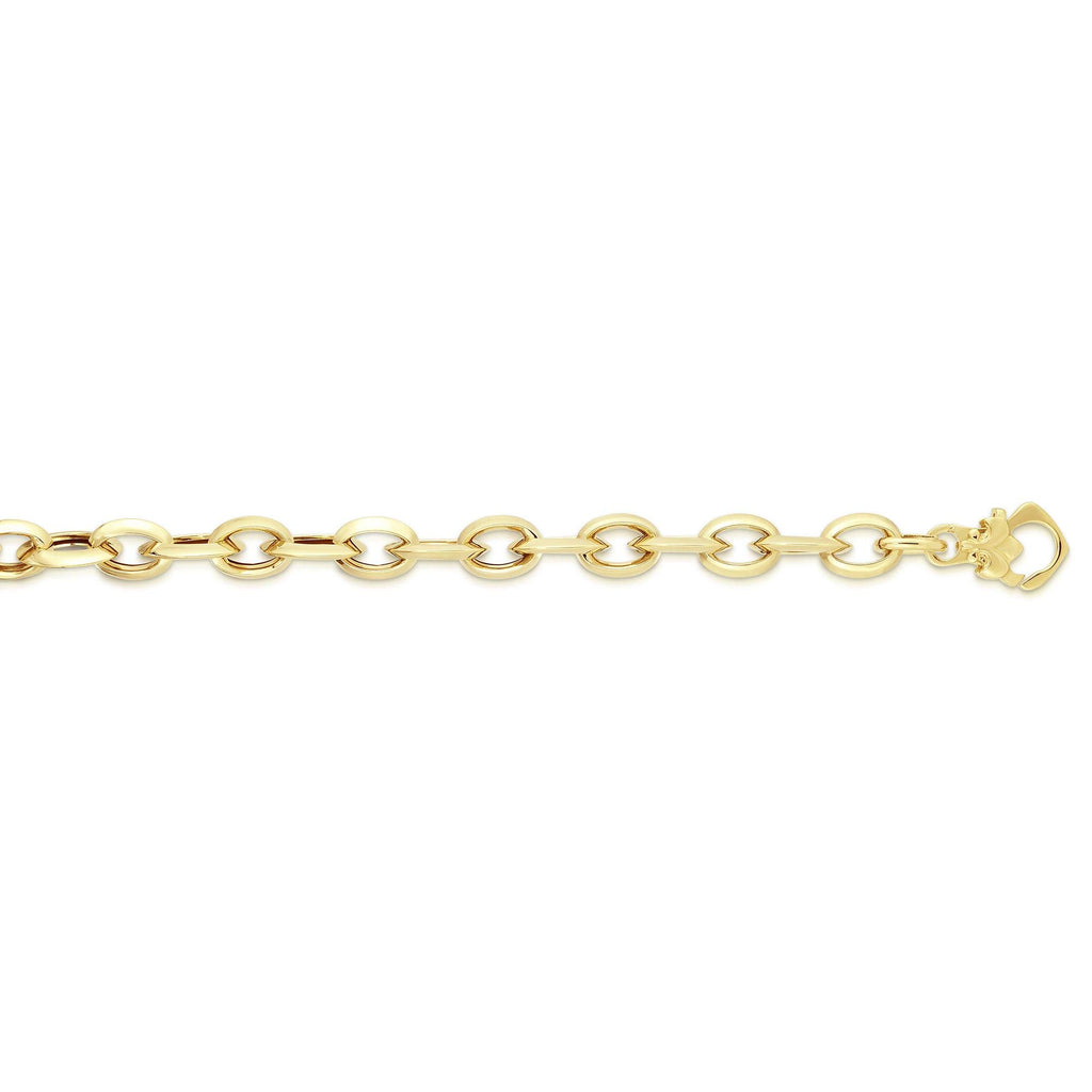 14K Yellow Gold Shiny 9.4mm Alternate Oval Link Fancy Bracelet, Lobster Clasp - JewelStop1