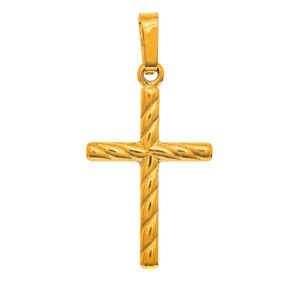 14K Solid Yellow Gold Shiny Cross Charm Pendant - JewelStop1