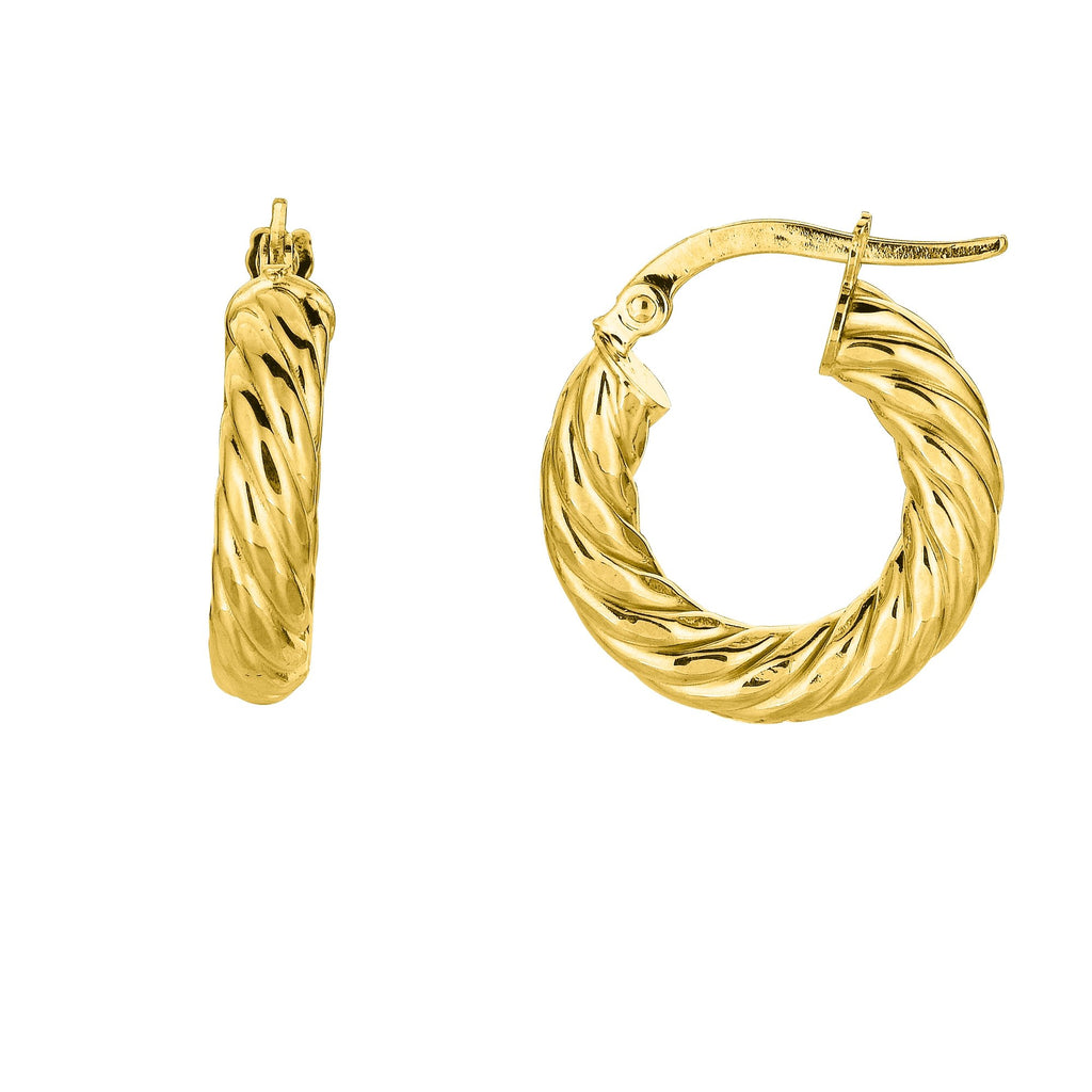 14k Yellow Gold Texture Hoop Earrings - JewelStop1