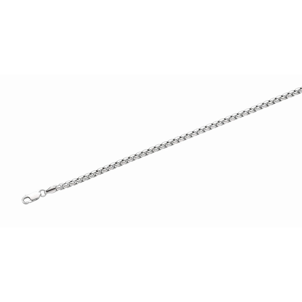 Sterling Silver Rhodium Finish 5.2mm Polished Round Box Chain, Lobster Clasp - JewelStop1