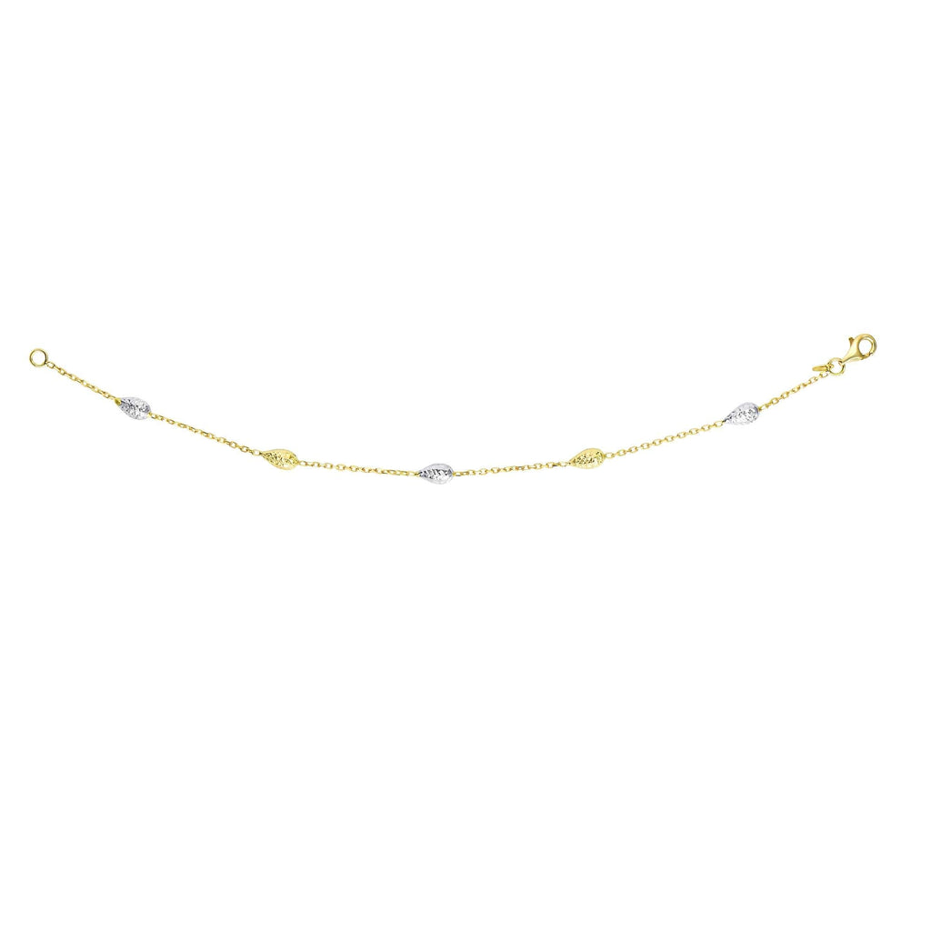 14K Gold 5-4.1x8.5mm Diamond-Cut Sideways Puffed Teardrop 1.3mm Cable Bracelet - JewelStop1
