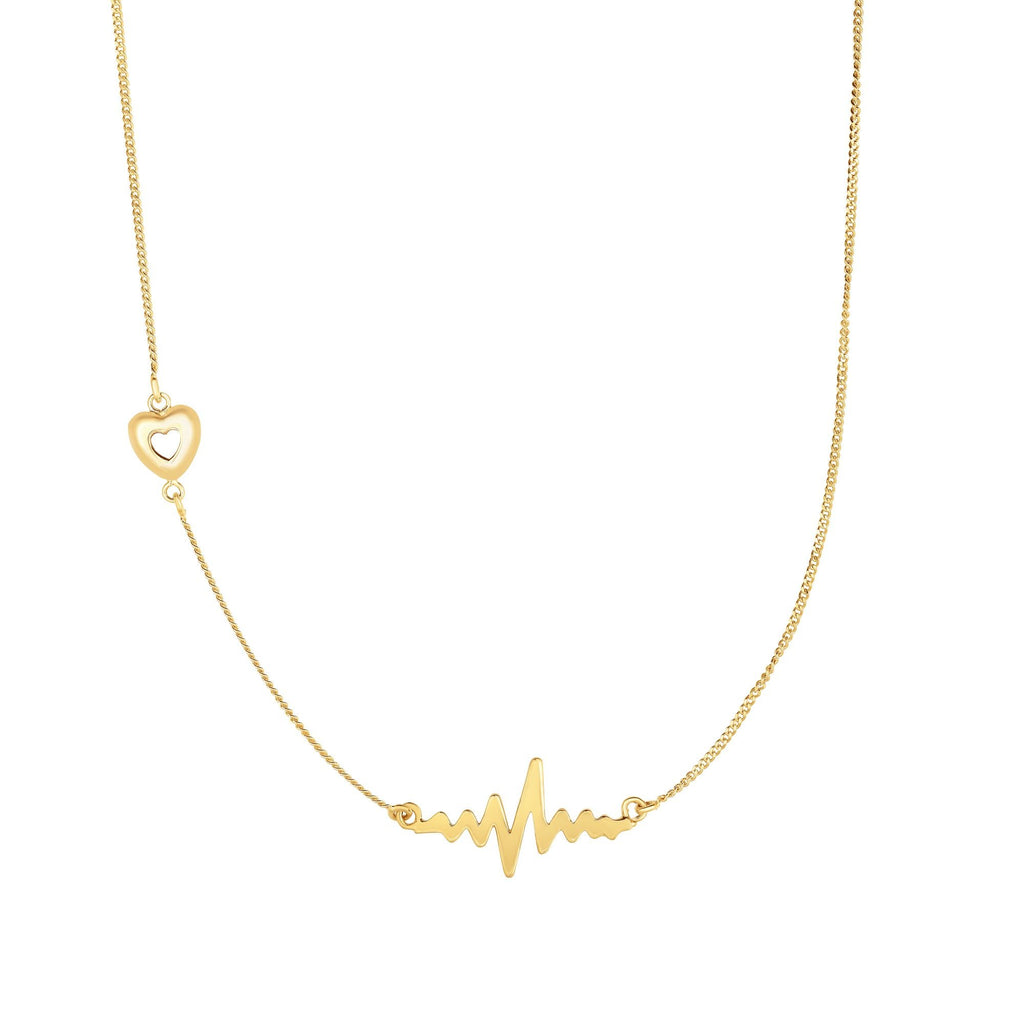 14k Shiny Yellow Gold Heart Beat Chain Necklace, Lobster Clasp 18" - JewelStop1