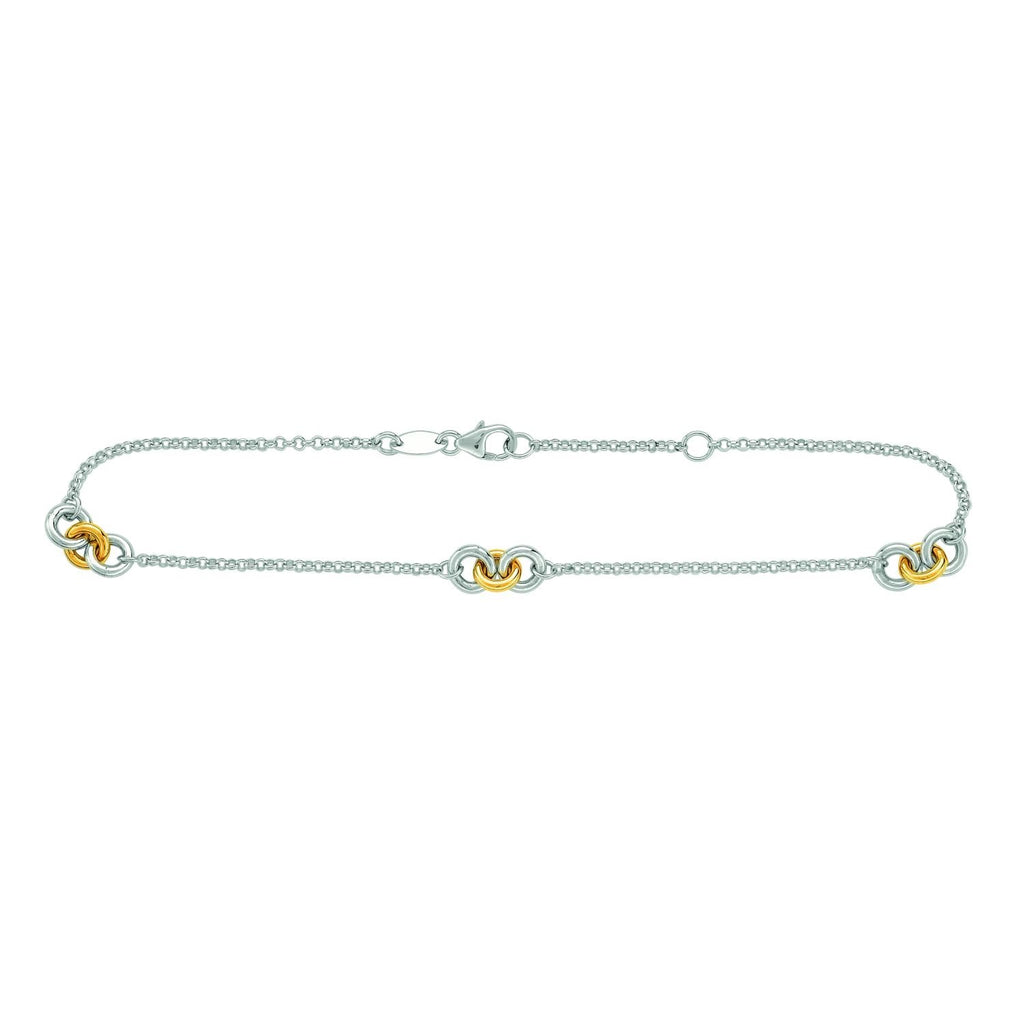 14K Yellow Gold Sterling Silver Rhodium Rolo Chain With Rings Anklet Bracelet 10 - JewelStop1