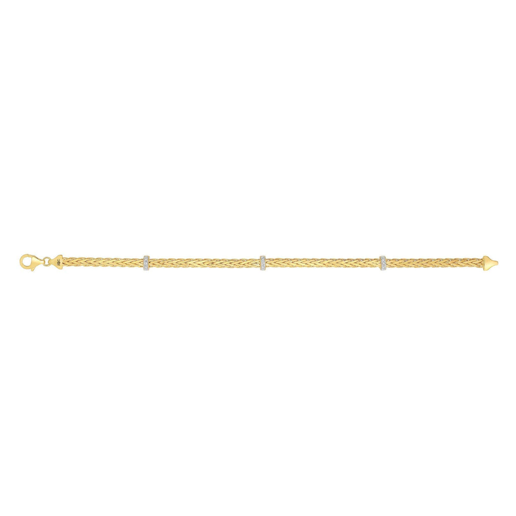 14K Yellow Gold 7.25" Rhodium Finish Fancy Bracelet - JewelStop1