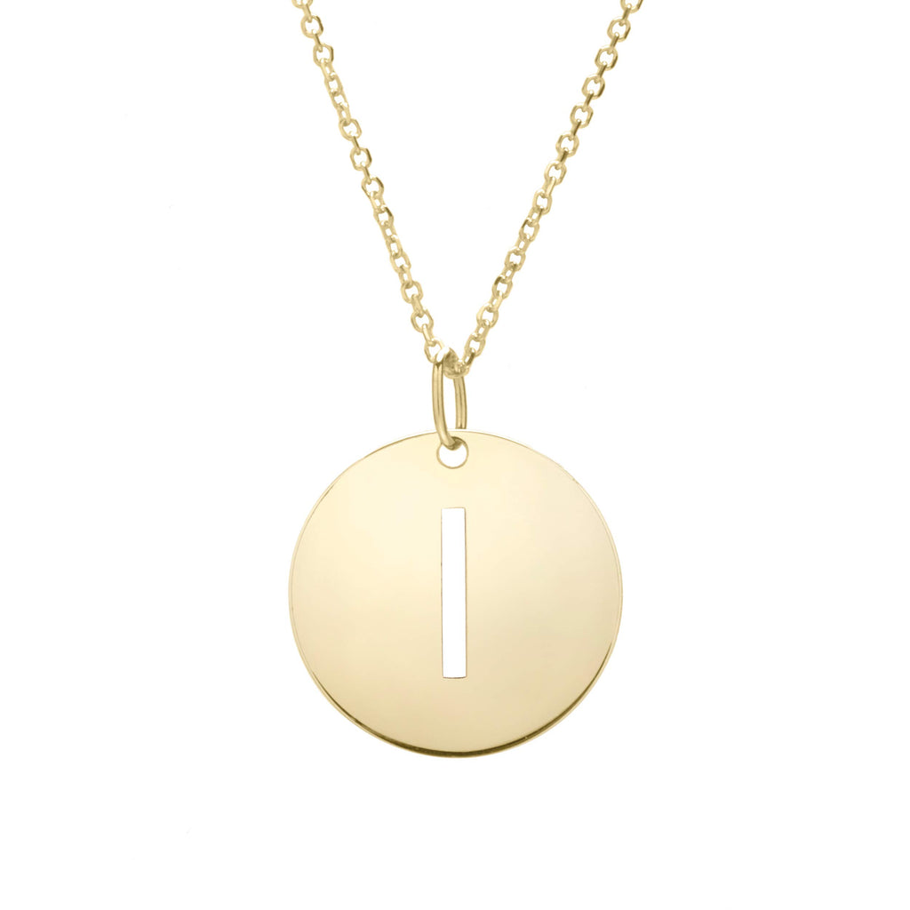 14k Yellow Gold 15mm Initial-I Pendant, 18" 0.8mm Extendable Classic Cable Chain - JewelStop1