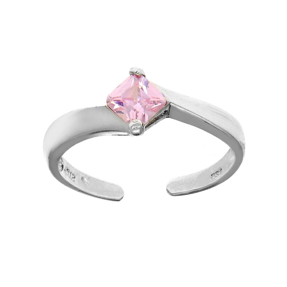 925 Sterling Silver Pink CZ Adjustable Toe Ring - JewelStop1