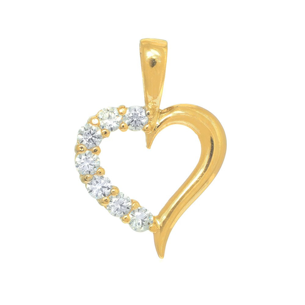 14K Real Yellow Gold Open Heart CZ Cubic Zirconia Charm - JewelStop1