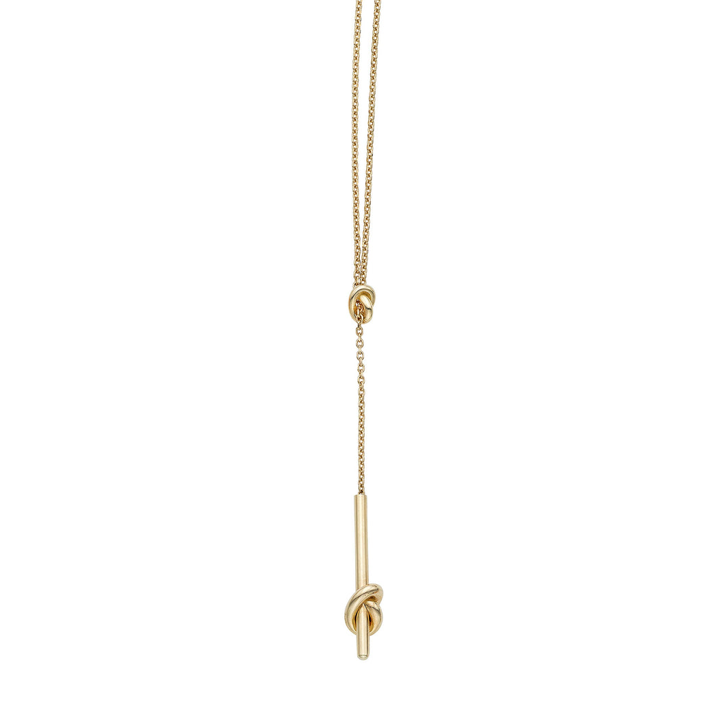 14k Yellow Gold 56x5.2mm Diamond-Cut Knot Lariat Necklace with Lobster Clasp 17" - JewelStop1