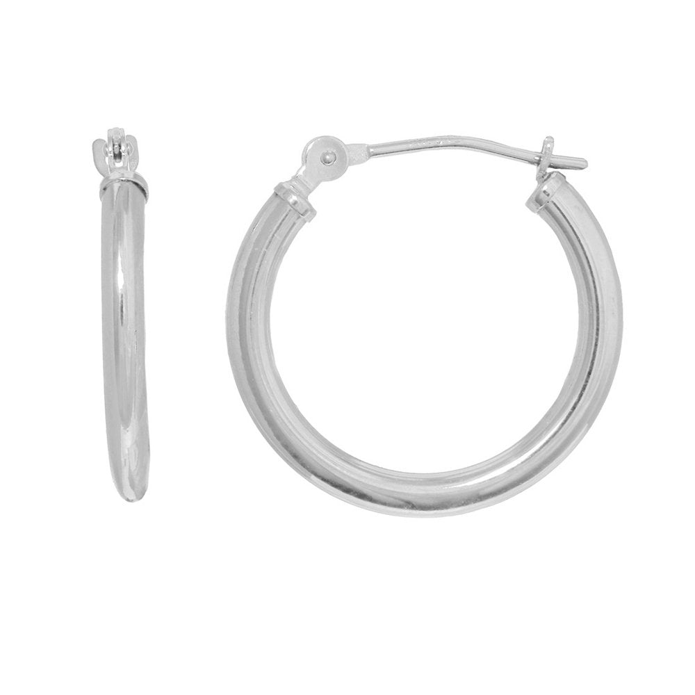 14K White Gold Tubular Hoop Large Round Earrings 25mm - JewelStop1