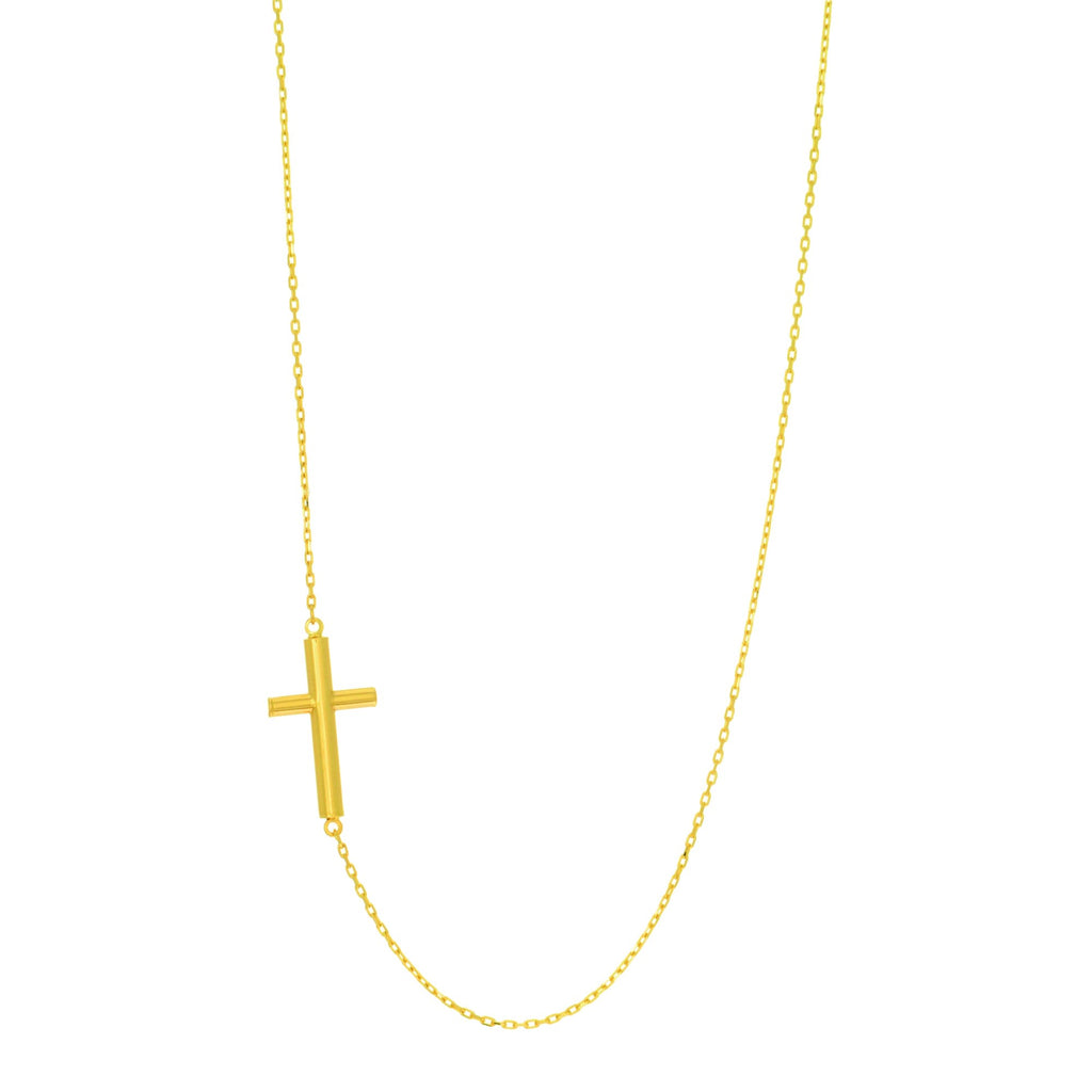 14k Yellow Gold Shiny Oval Cable Chain Cross Necklace - 18" - JewelStop1