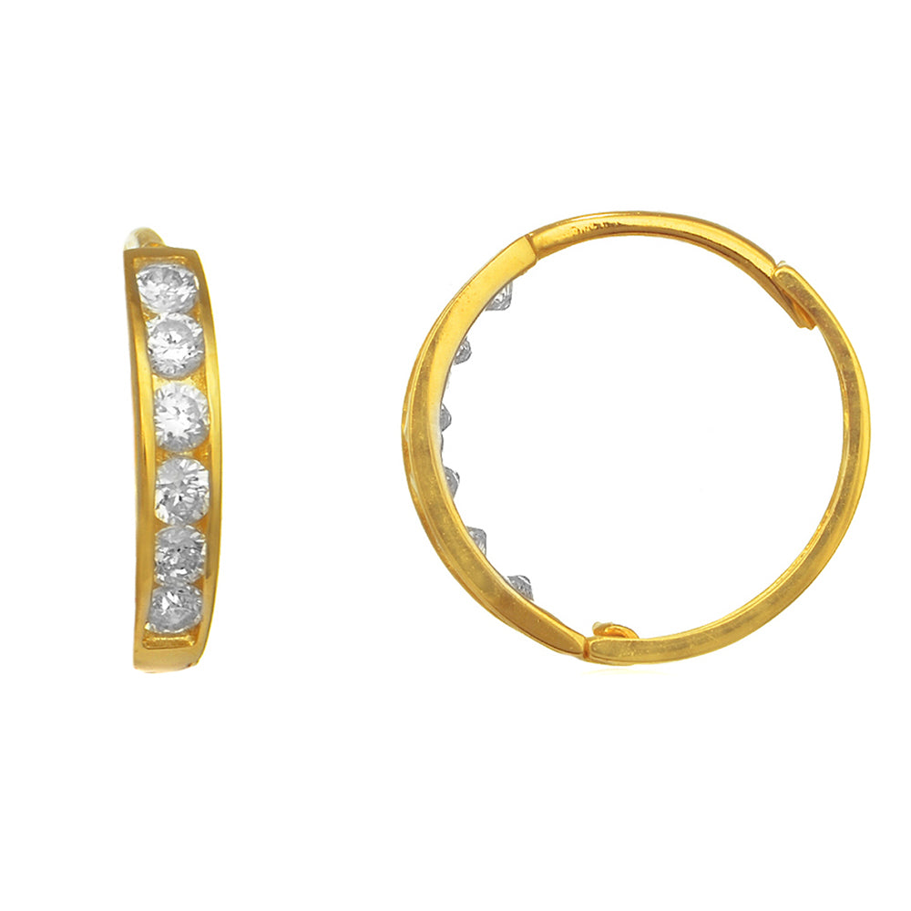 14k White or Yellow Gold 2x12mm CZ Huggie Hoop Earring - JewelStop1