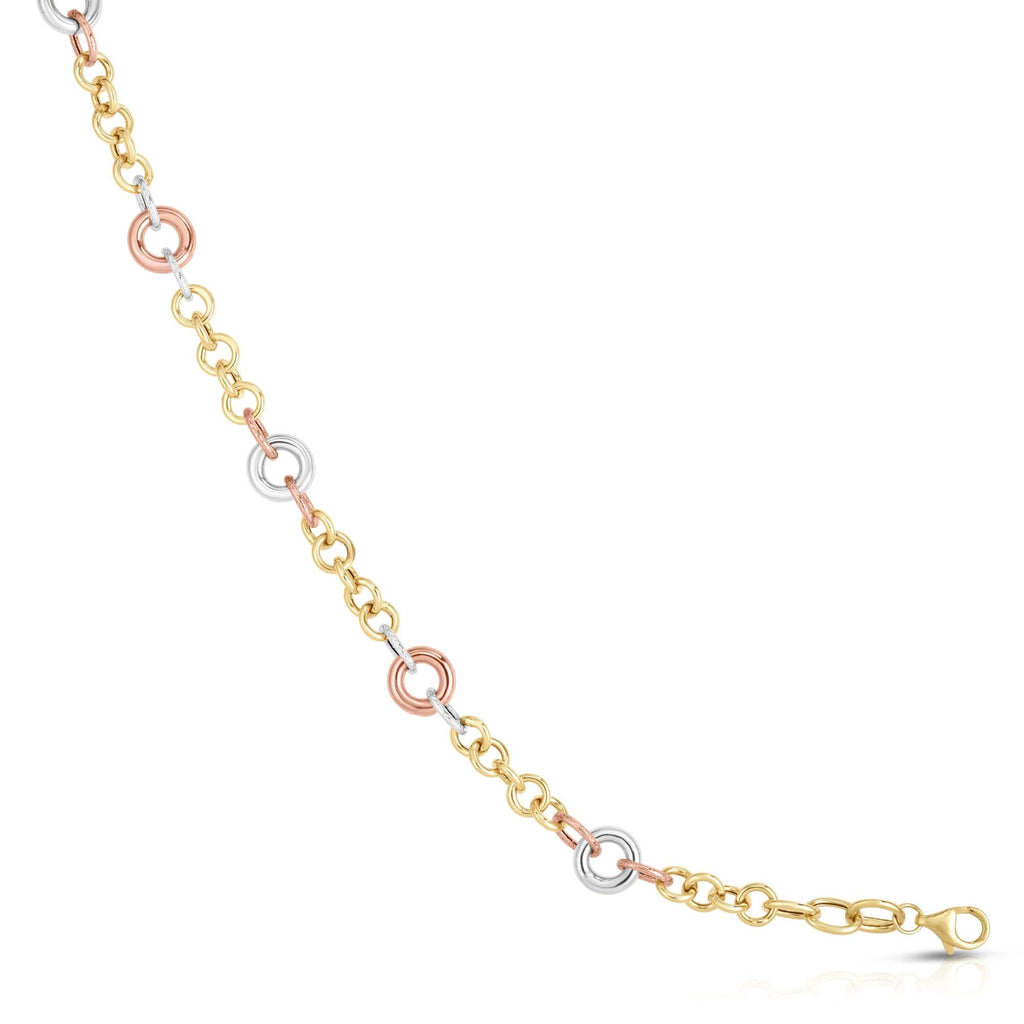 14K Tri-Color Gold 3-5mm Shiny Textured Fancy Link Necklace, Lobster Clasp - 17" - JewelStop1