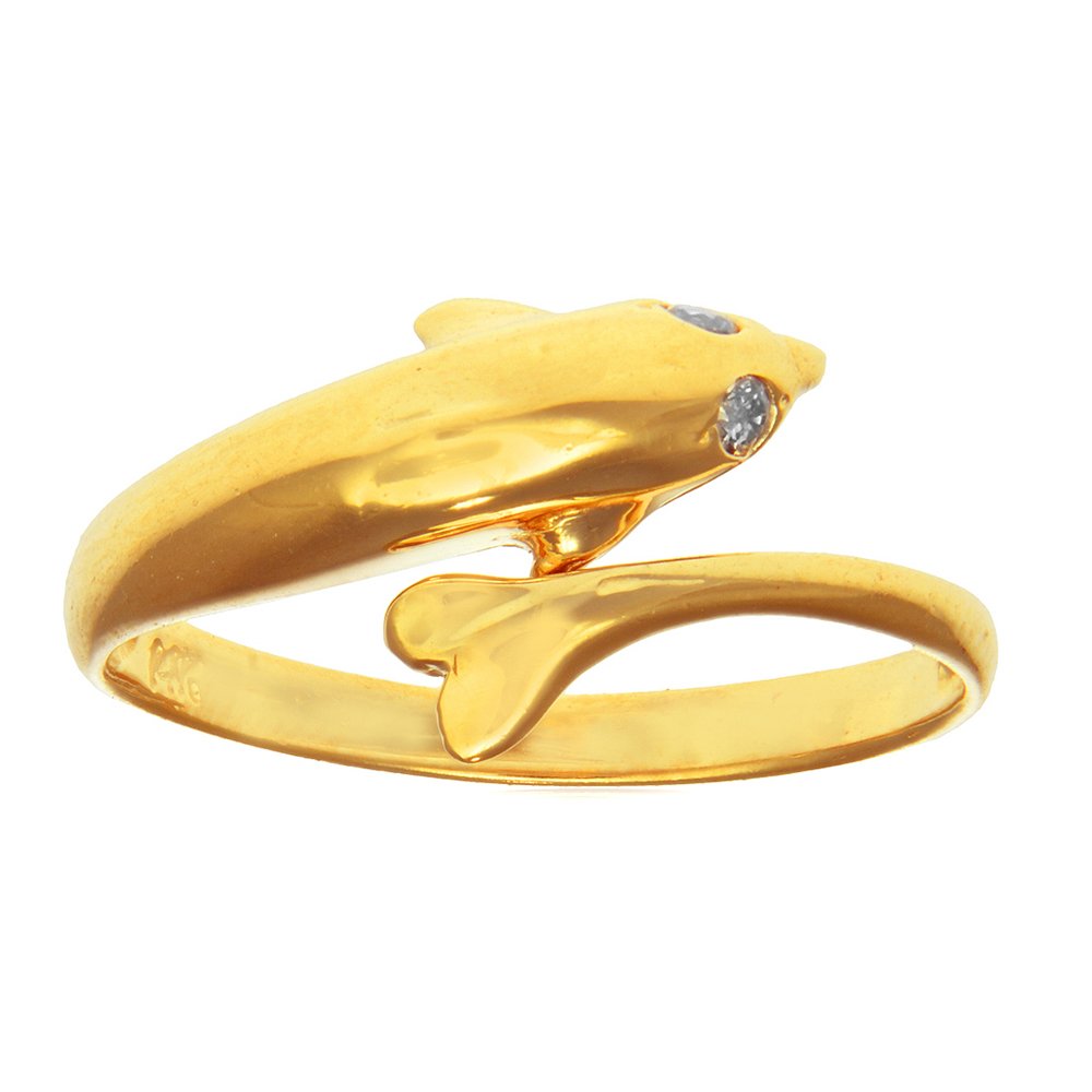 14k Yellow Gold CZ Dolphin Toe Ring Adjustable - JewelStop1